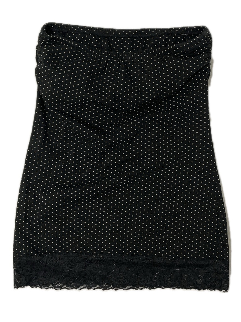 ✰ Seductions Black Tube Top with White Polka Dots and Lace Trim ✰ - Picture 2 of 6